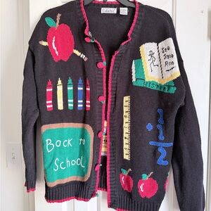 Vintage Colorful School-Themed Women's Cardigan